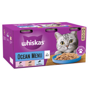 WHISKAS Ocean Menu Adult Wet Cat Food in Jelly Tin 6x400g (Pack of 4)