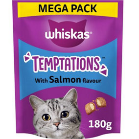 WHISKAS Temptations Adult Cat Treats with Salmon flavour 180g (Pack of 4)