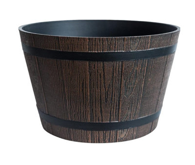 Whiskey Barrel Brunt Wood Planter Pot - Walnut