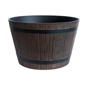 Whiskey Barrel Brunt Wood Planter Pot - Walnut
