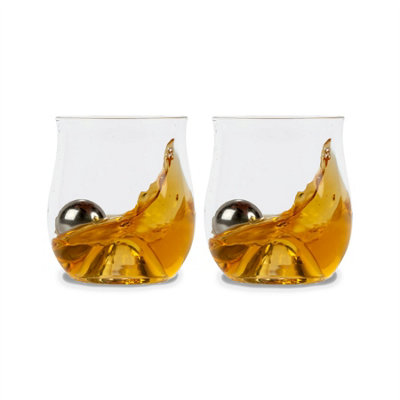 Whiskey Glass with Steel Ice Balls Set of 2 M&W DIY at B&Q