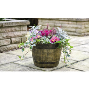 Whisky Barrel Planter Outdoor Garden 30cm Patio Pot for Plants (x1)