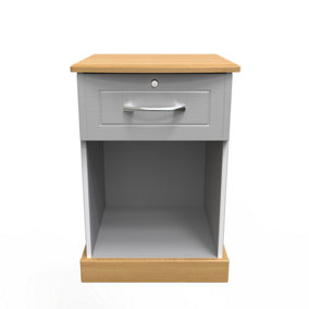 Whitby 1 Drawer Bedside Cabinet in Grey Ash & Oak (Ready Assembled)