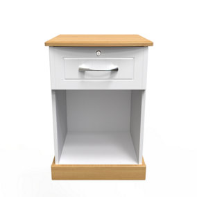 Whitby 1 Drawer Bedside Cabinet in White Ash & Oak (Ready Assembled)