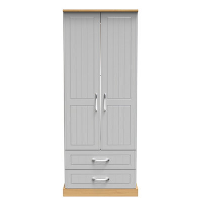 Whitby 2 Door 2 Drawer Wardrobe with Shelf & Hanging Rail in Grey Ash & Oak (Ready Assembled)