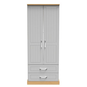 Whitby 2 Door 2 Drawer Wardrobe with Shelf & Hanging Rail in Grey Ash & Oak (Ready Assembled)