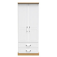 Whitby 2 Door 2 Drawer Wardrobe with Shelf & Hanging Rail in White Ash & Oak (Ready Assembled)