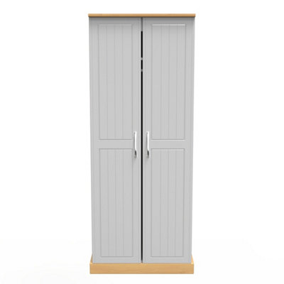 Whitby 2 Door Wardrobe with Shelf & Hanging Rail in Grey Ash & Oak (Ready Assembled)