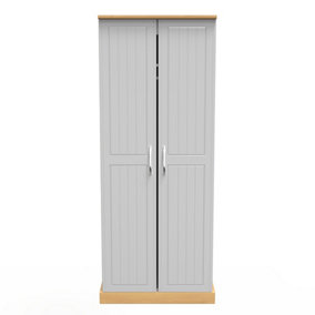 Whitby 2 Door Wardrobe with Shelf & Hanging Rail in Grey Ash & Oak (Ready Assembled)