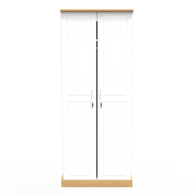 Whitby 2 Door Wardrobe with Shelf & Hanging Rail in White Ash & Oak (Ready Assembled)