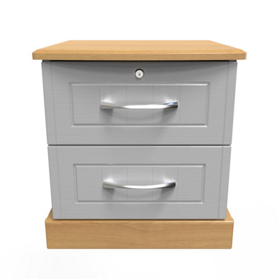 Whitby 2 Drawer Bedside Cabinet in Grey Ash & Oak (Ready Assembled)