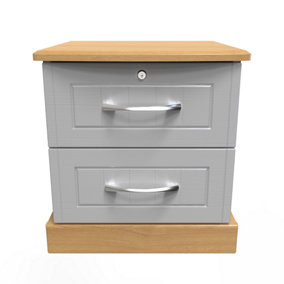 Whitby 2 Drawer Bedside Cabinet in Grey Ash & Oak (Ready Assembled)