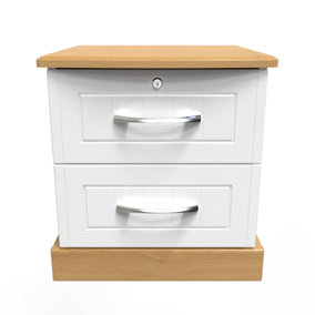 Whitby 2 Drawer Bedside Cabinet in White Ash & Oak (Ready Assembled)