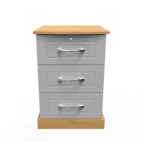 Whitby 3 Drawer Bedside Cabinet in Grey Ash & Oak (Ready Assembled)