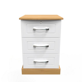 Whitby 3 Drawer Bedside Cabinet in White Ash & Oak (Ready Assembled)