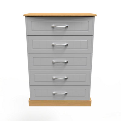 Whitby 5 Drawer Chest in Grey Ash & Oak (Ready Assembled)