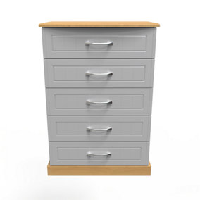 Whitby 5 Drawer Chest in Grey Ash & Oak (Ready Assembled)
