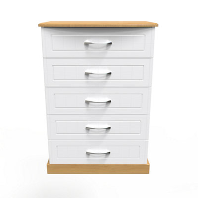 Whitby 5 Drawer Chest in White Ash & Oak (Ready Assembled) | DIY at B&Q