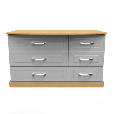 Whitby 6 Drawer Dresser Unit in Grey Ash & Oak (Ready Assembled)