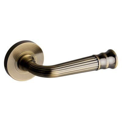 Whitby Lever on Large Rose Door Handle - Antique Brass - Pair - Designer Levers