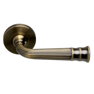 Whitby Lever on Large Rose Door Handle - Antique Brass - Pair - Designer Levers