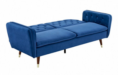 Whitby Velvet Fabric Sofa Bed 3 Seater Padded Suite Click Clack Luxury Recliner Sofabed, Dark Blue