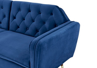 Whitby Velvet Fabric Sofa Bed 3 Seater Padded Suite Click Clack Luxury Recliner Sofabed, Dark Blue
