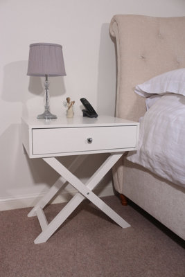 White 1 drawer X leg bedside cabinet