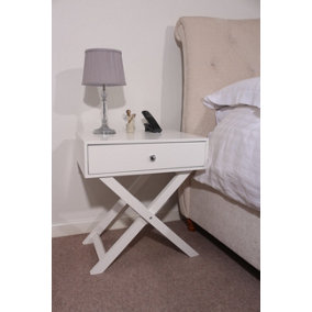 White 1 drawer X leg bedside cabinet