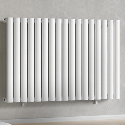White 1020 x 600 mm Modern Horizontal Column Designer Radiator Oval Single Panel Radiator Heater