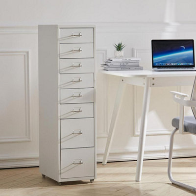 White 109.1cm H 8 Drawer Metal Movable Office Storage File Cabinet with ...