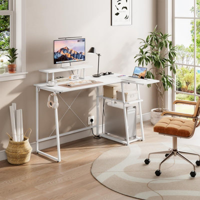 White 120CM L Shaped Desk with Power Outlet