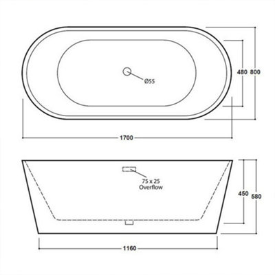 White 1700mm Modern Freestanding Bathtub