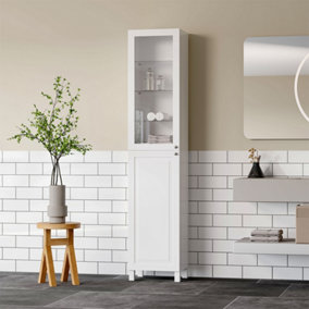 White 2-Door Tall Bathroom Cabinet with Visual Window 190cm H