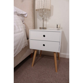 White 2 drawer bedside cabinet Scandia design with wood legs