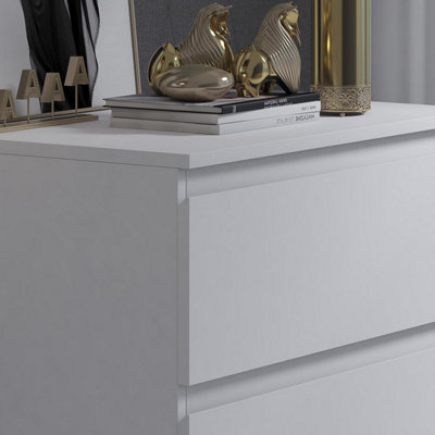 White 2 Drawer Bedside Table Nightstand Scalloped Ripple Effect Finish
