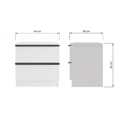 White 2 Drawer Bedside Table Nightstand Scalloped Ripple Effect Finish