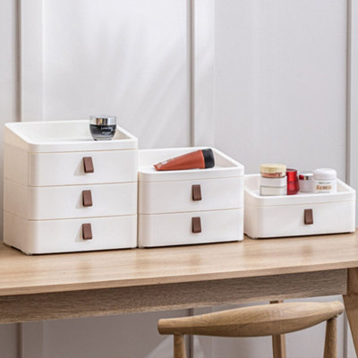 White 2 Drawers Stackable Makeup Cosmetic Organizer Storage Drawers ...