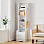 White 2 Lockable Drawer Bedside Table with 4 Tier Display Shelf W 400mm x D 340mm x H 1740mm