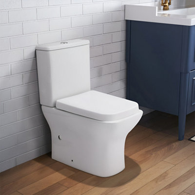 White 2-Piece Simple Elongated Square Toilet with Dual Flush