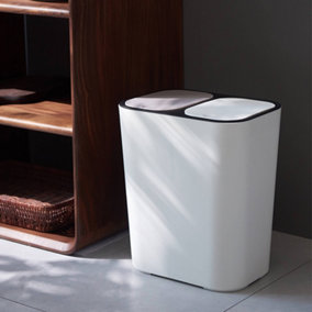 White 2 Section Bin Rubbish Dustbin Double Recycling Trash Can for Living Room Office Kitchen 15L