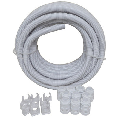 White 20mm Contractor Pack 10m Flexible Conduit Glands Clip Saddles Underground Outdoor Cable Protection