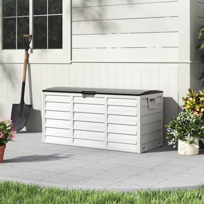 White 290L Waterproof Large Plastic Garden Storage Box with Wheels