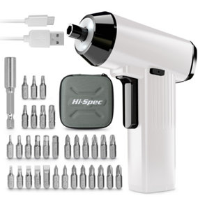 White 3.6V Cordless Electric Screwdriver USB Power Rechargeable 34 PC Bit Set with Bag