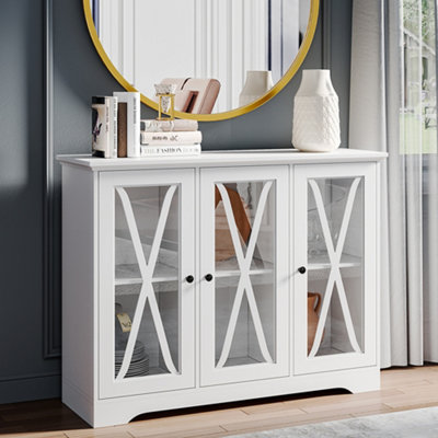 White 3 Door Storage Sideboard Cabinet Floor Cupboard for Hallway Dining Room Living Room