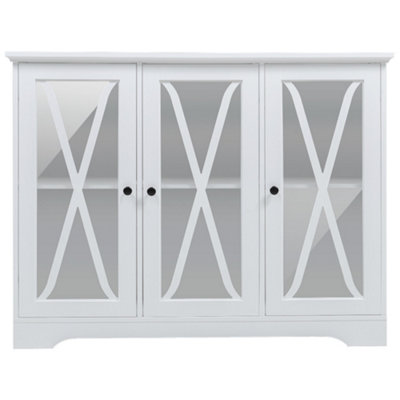 White 3 Door Storage Sideboard Cabinet Floor Cupboard for Hallway Dining Room Living Room
