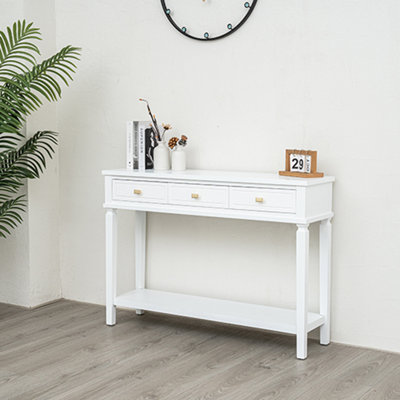 White 3 Drawer Console Table With Shelf - Grace Collection