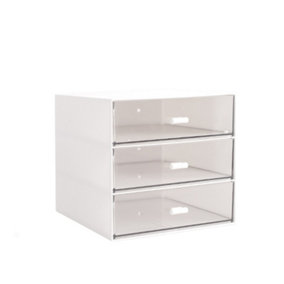 White 3-Drawer Plastic Desktop Makeup Cosmetic Organizer Storage