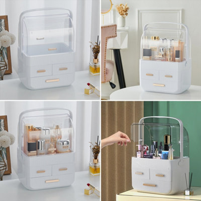 White 3 Drawers Desktop Waterproof Cosmetics Storage Orgaizer Makeup ...
