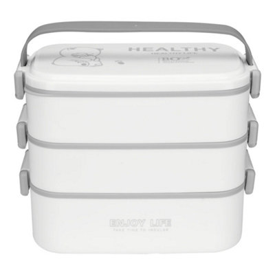 White 3 Layer Stackable Bento Lunch Box with Handle